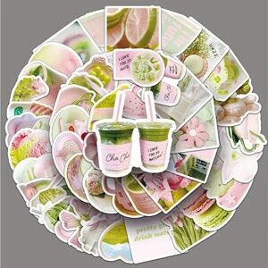 3/20$ MATCHA Green, Pink and White Trendy Design Stickers pack of 20